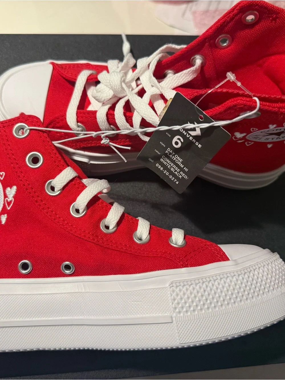 Converse Red High Top Sneakers with Heart Accents - Picture 4 of 5